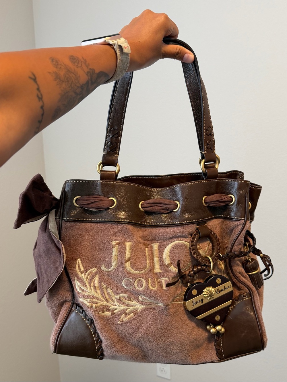 Juicy Couture Brown Suede Logo Tote Bag